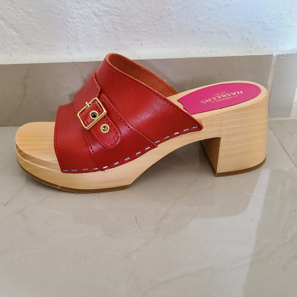 Never Used, EU 37, Swedish Hasbeens Stockholm, Red Sandals, Preppy Slip In